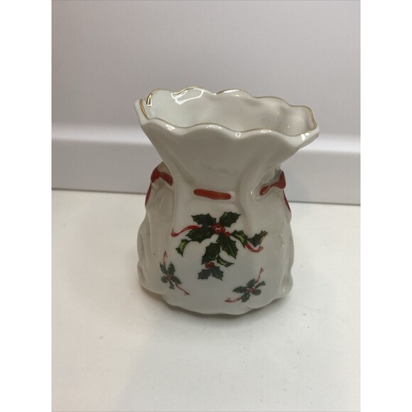 Vintage Lefton Hand Painted Christmas Holly Vases 03728 Bag Shaped 4 Inch Tall - Picture 1 of 9